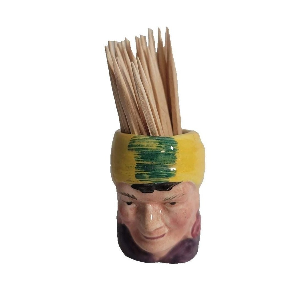 Vintage Sterling English Character Figural Head Toothpick Holder‎ Mug Ceramic